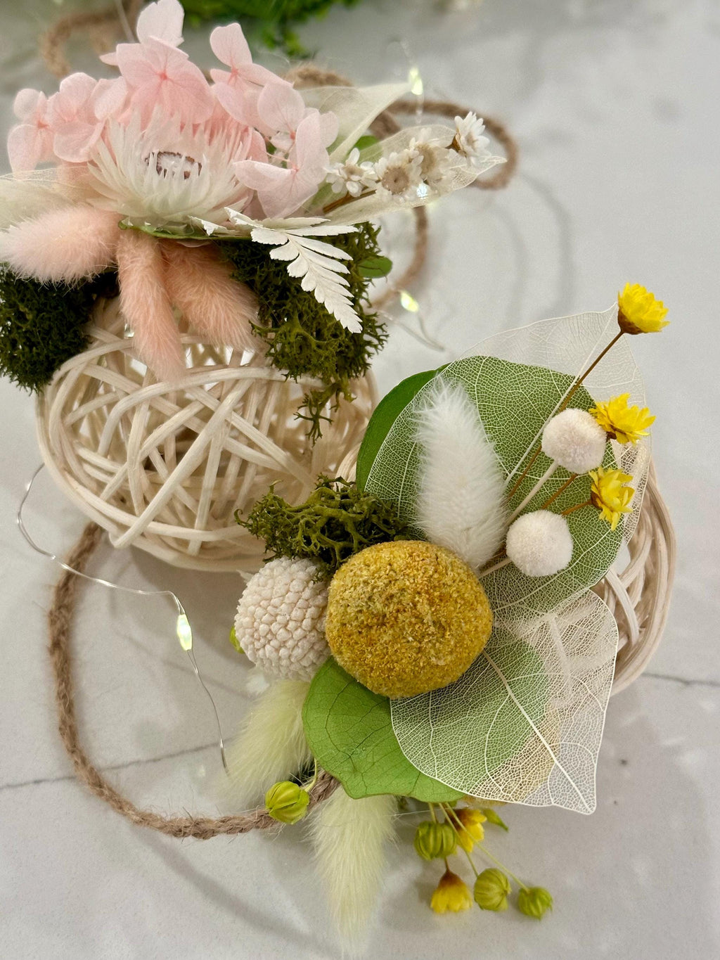 Spring Dried Flower Wreath with Lights for Front Door