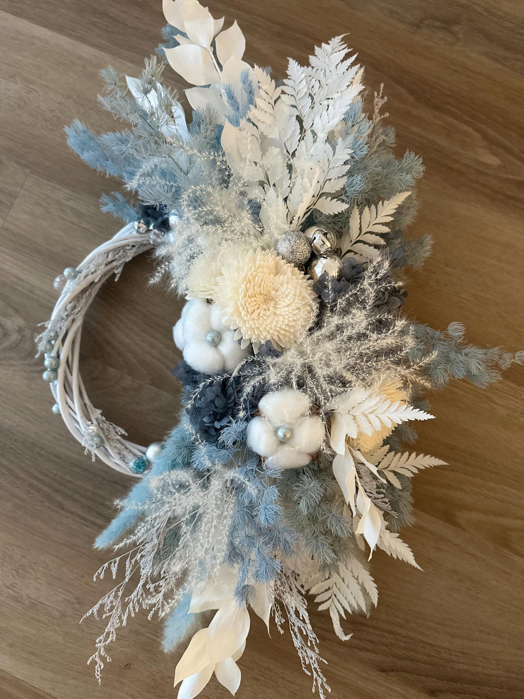 Blue & White Preserved Flower Wreath for Front Door