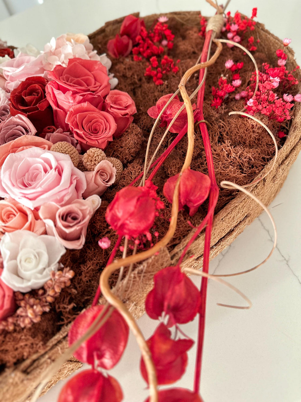 Preserved Rose Heart Wall Art – Handmade Floral Heart Decor