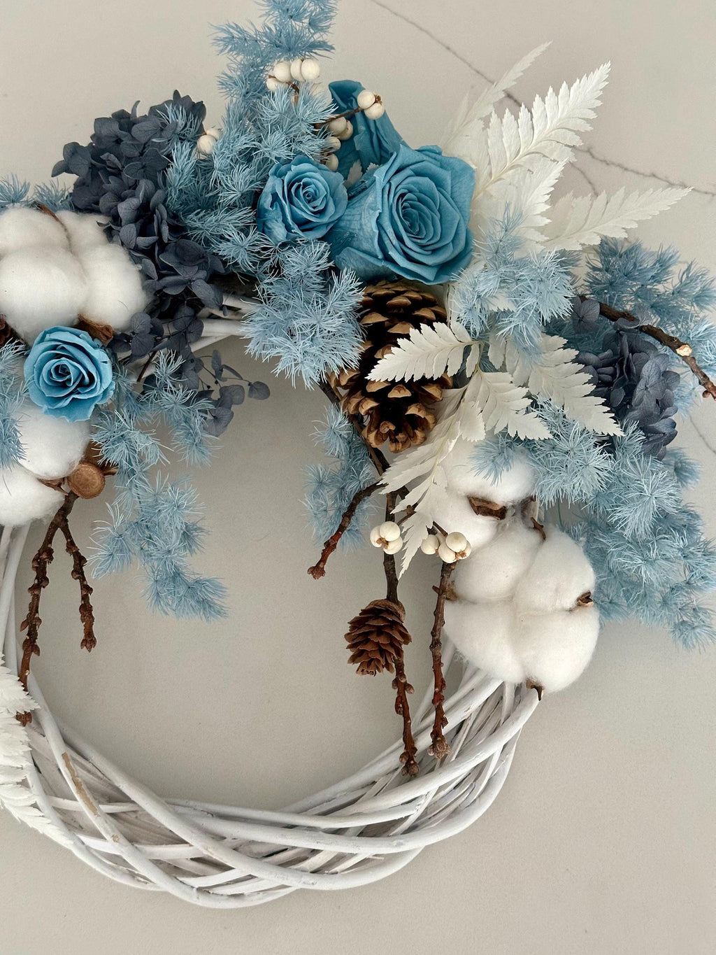 Blue Preserved Rose Wreath – Floral Wall Decor