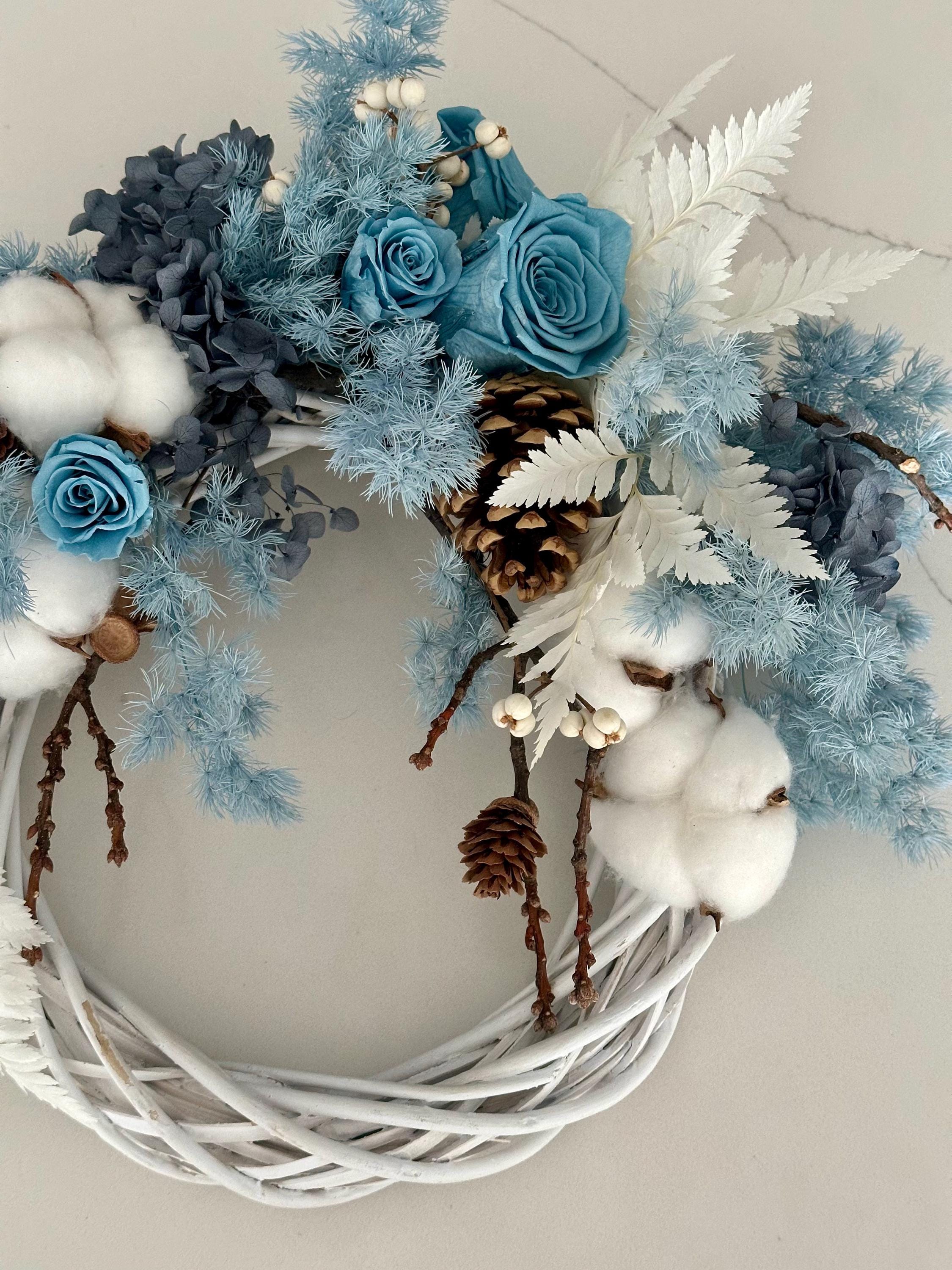 Blue Preserved Rose Wreath – Floral Wall Decor