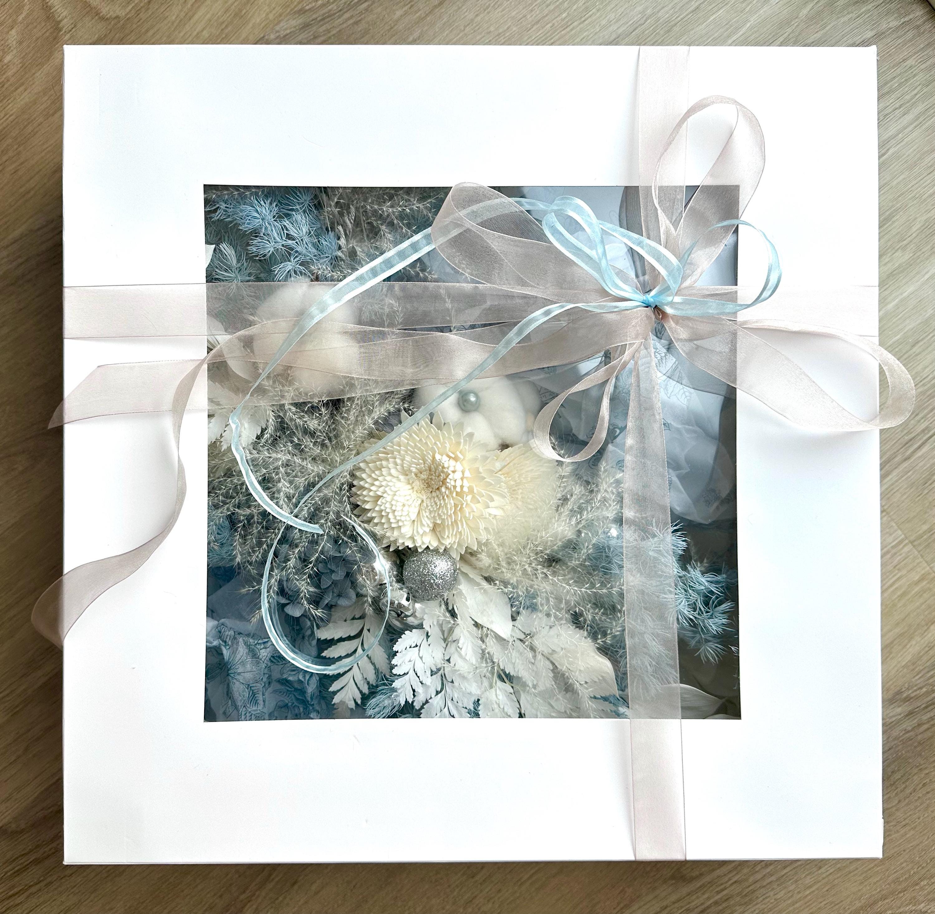 Blue & White Preserved Flower Wreath for Front Door