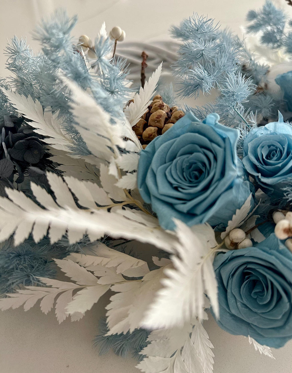 Blue Preserved Rose Wreath – Floral Wall Decor