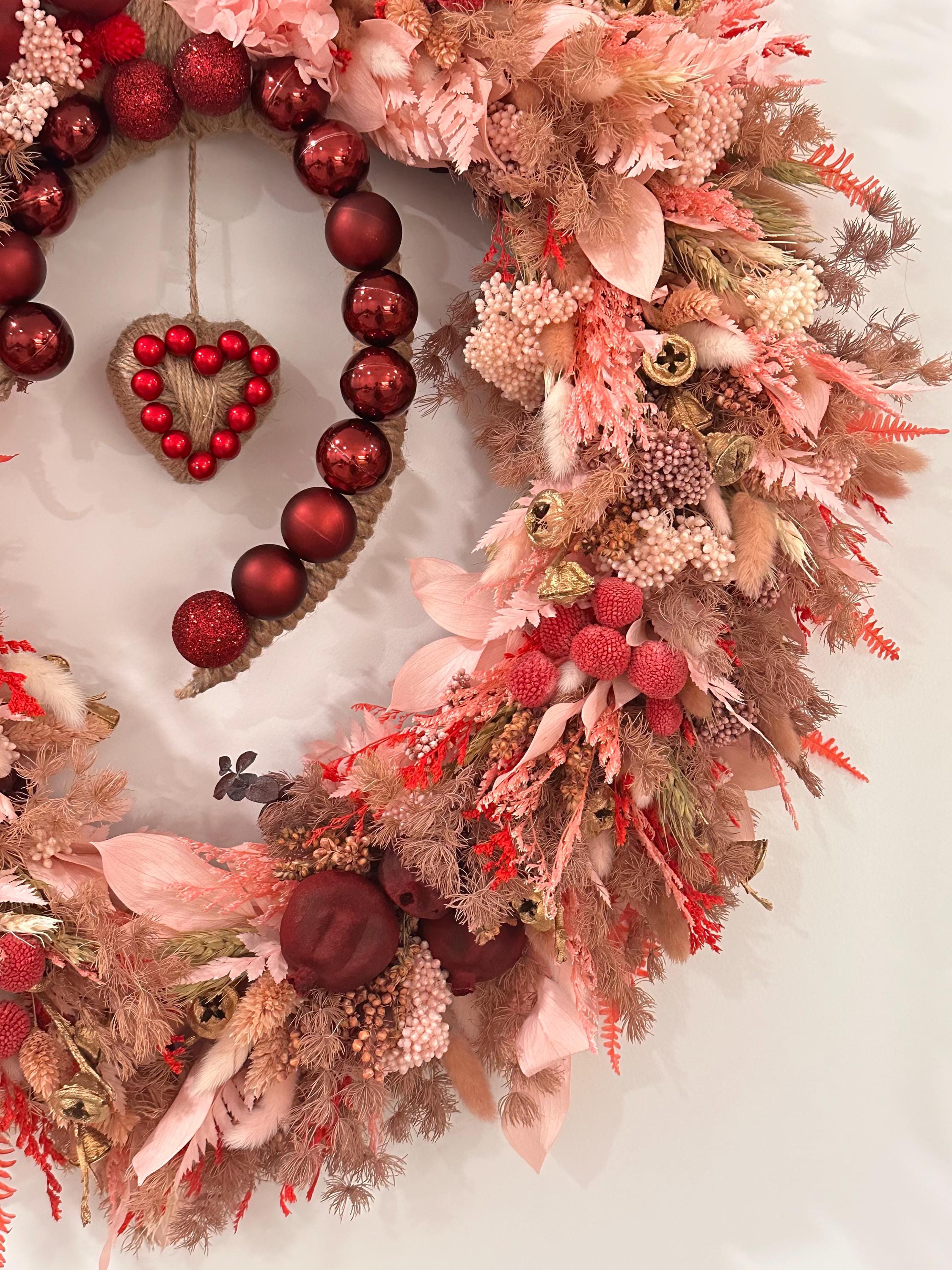 Blush Red Botanical Wreath – Handmade Front Door and Wall Decor