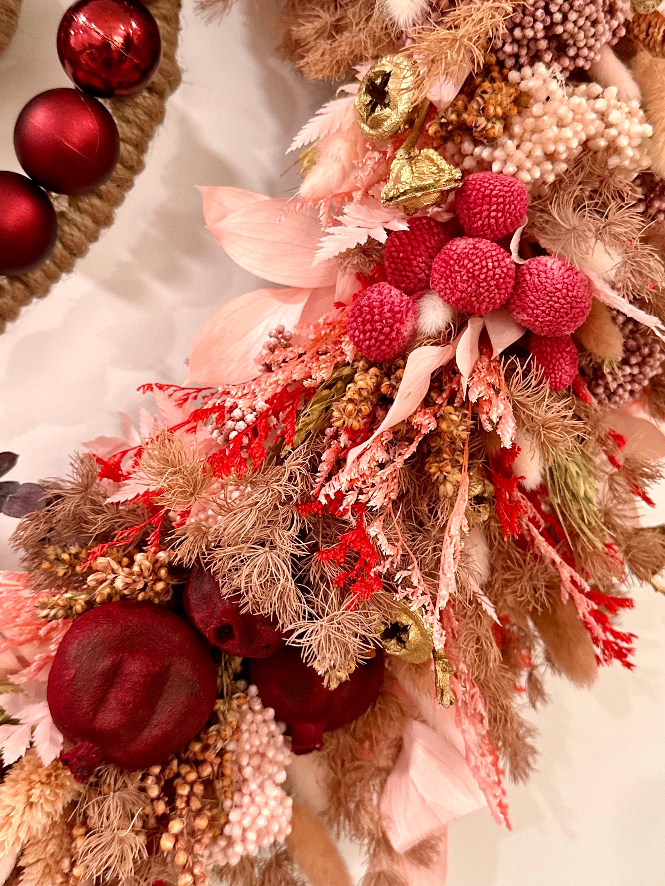 Blush Red Botanical Wreath – Handmade Front Door and Wall Decor