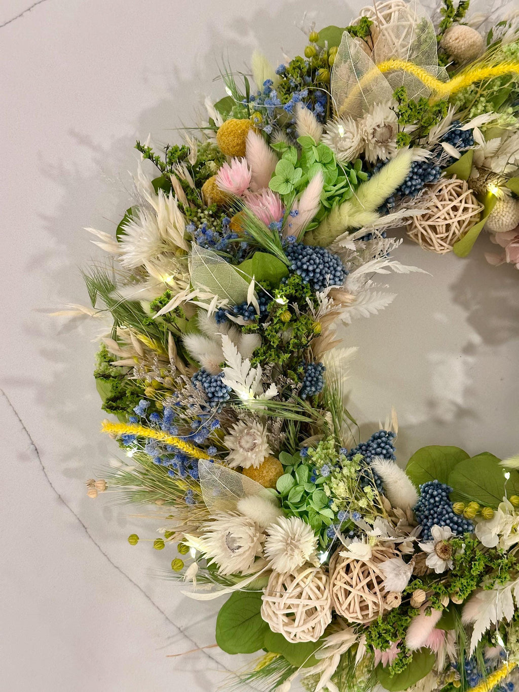 Spring Dried Flower Wreath with Lights for Front Door