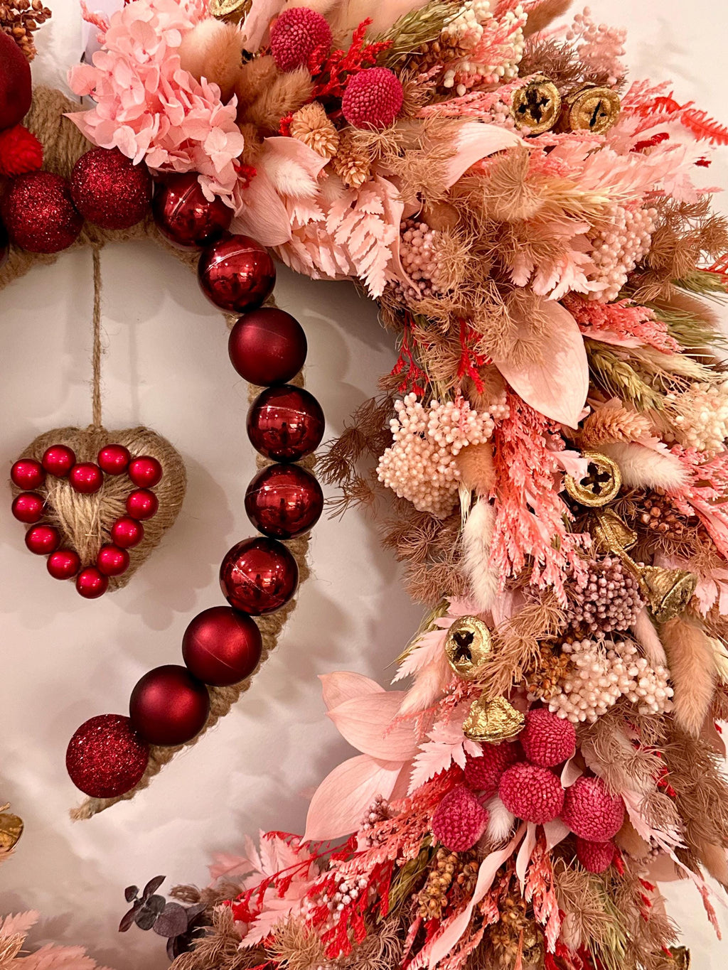 Blush Red Botanical Wreath – Handmade Front Door and Wall Decor