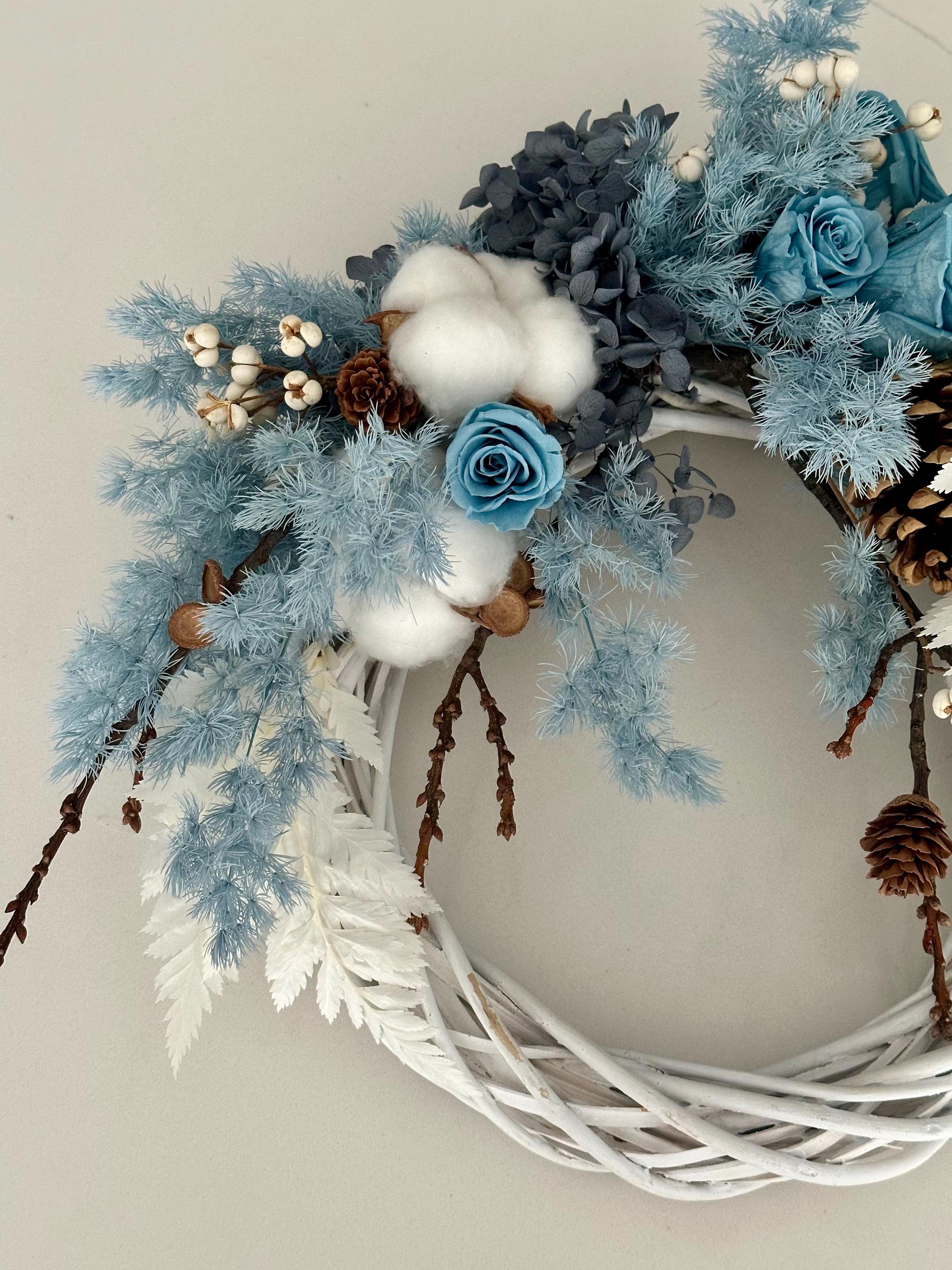 Blue Preserved Rose Wreath – Floral Wall Decor