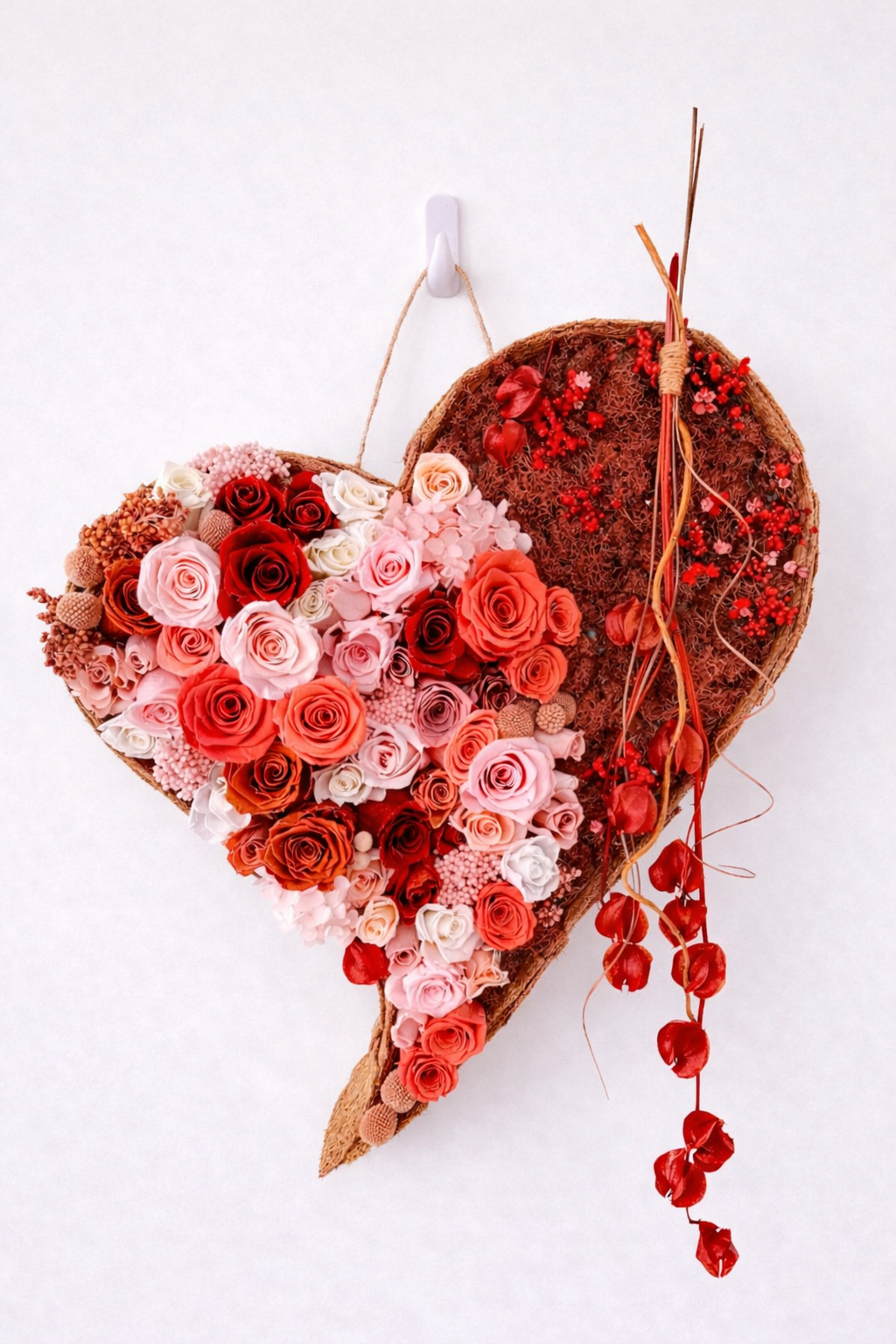 Preserved Rose Heart Wall Art – Handmade Floral Heart Decor