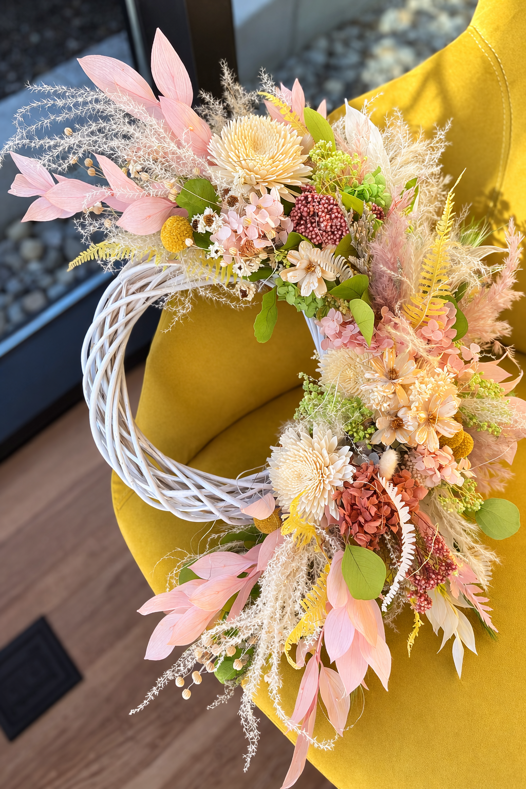 Spring Dried and Preserved Flower Wreath – Handmade Floral Wall Decor