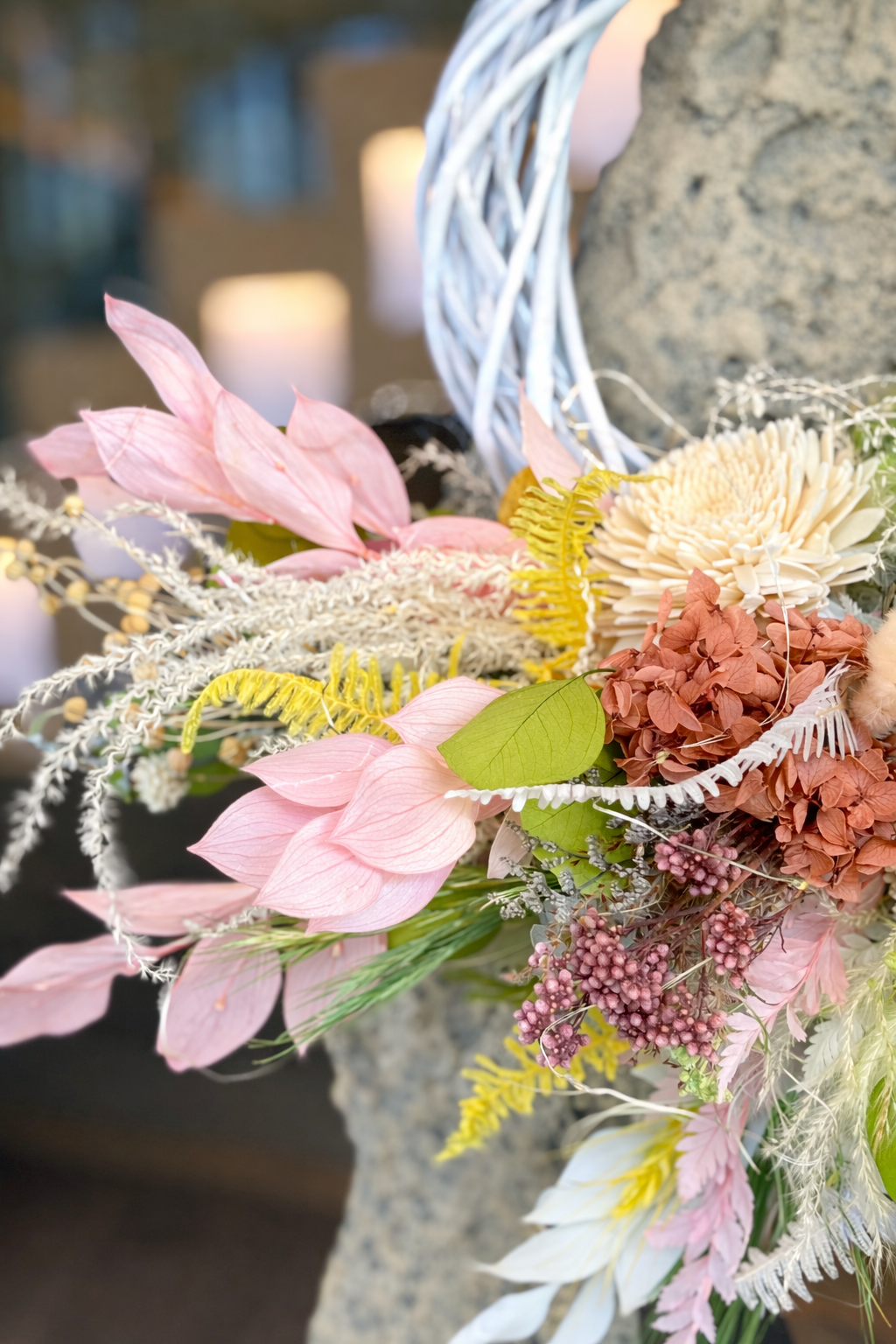 Spring Dried and Preserved Flower Wreath – Handmade Floral Wall Decor