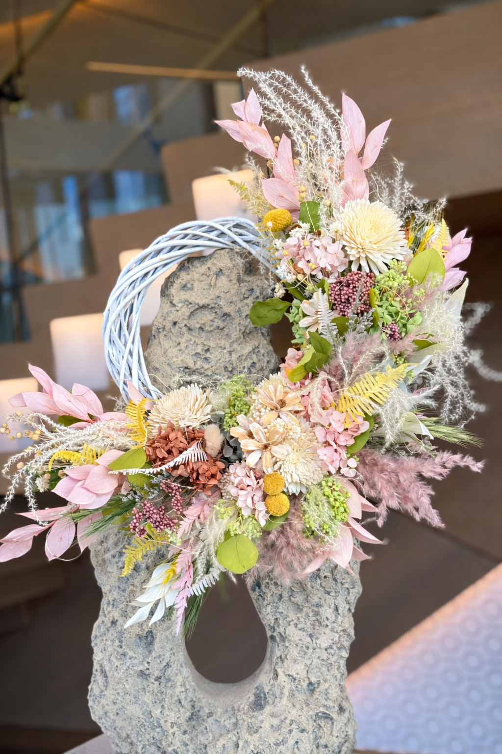 Spring Dried and Preserved Flower Wreath – Handmade Floral Wall Decor