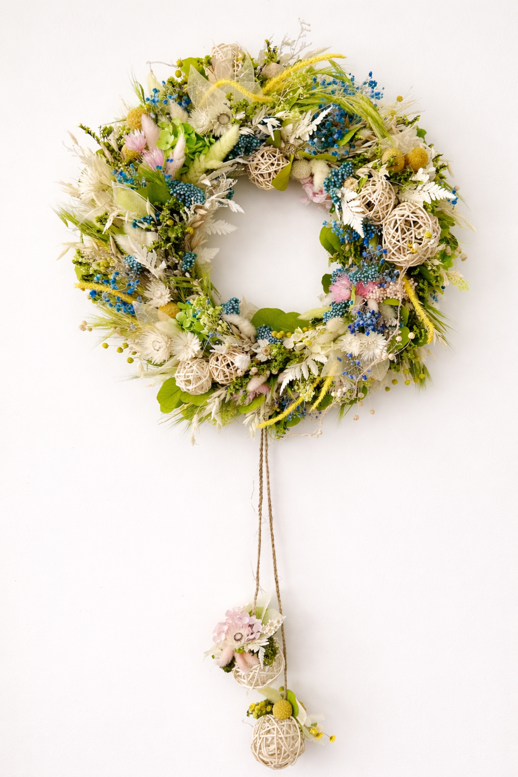 Spring Dried Flower Wreath with Lights for Front Door