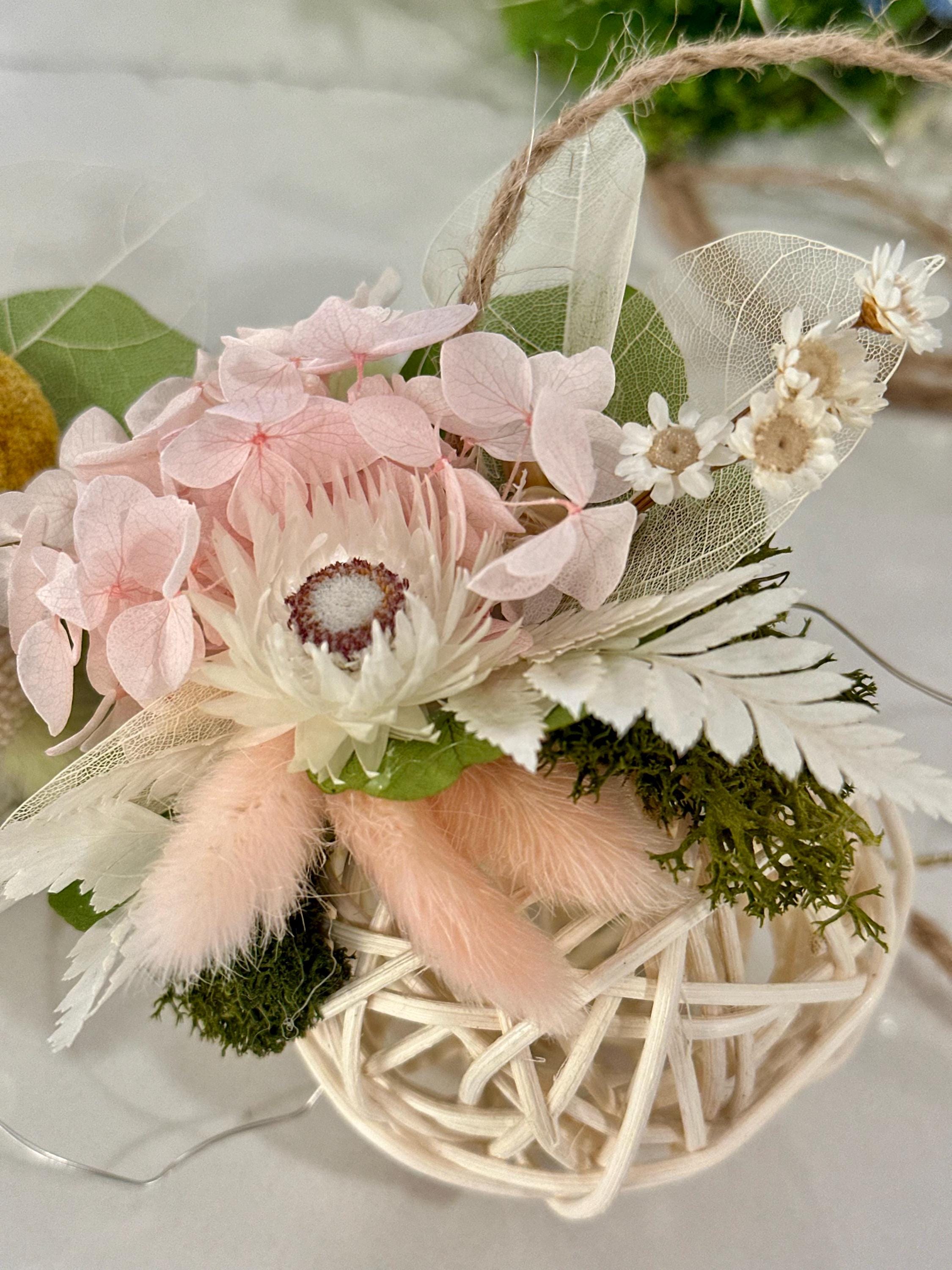 Spring Dried Flower Wreath with Lights for Front Door