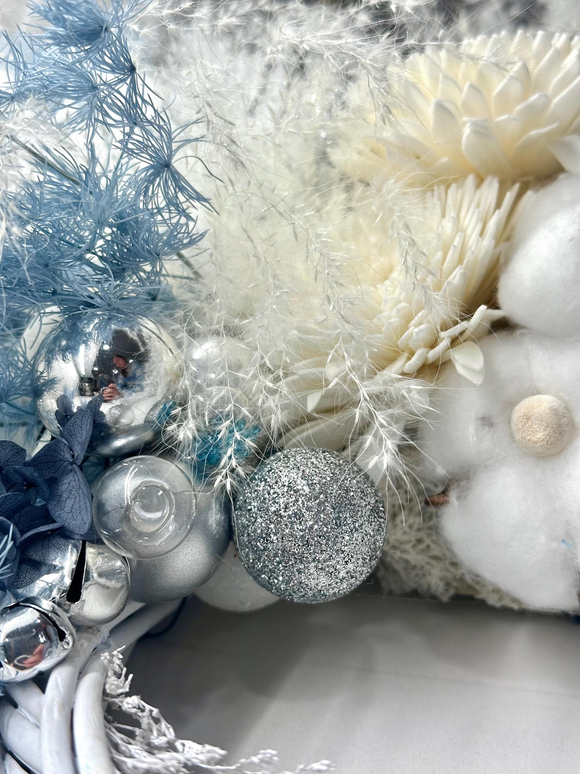 Blue & White Preserved Flower Wreath for Front Door