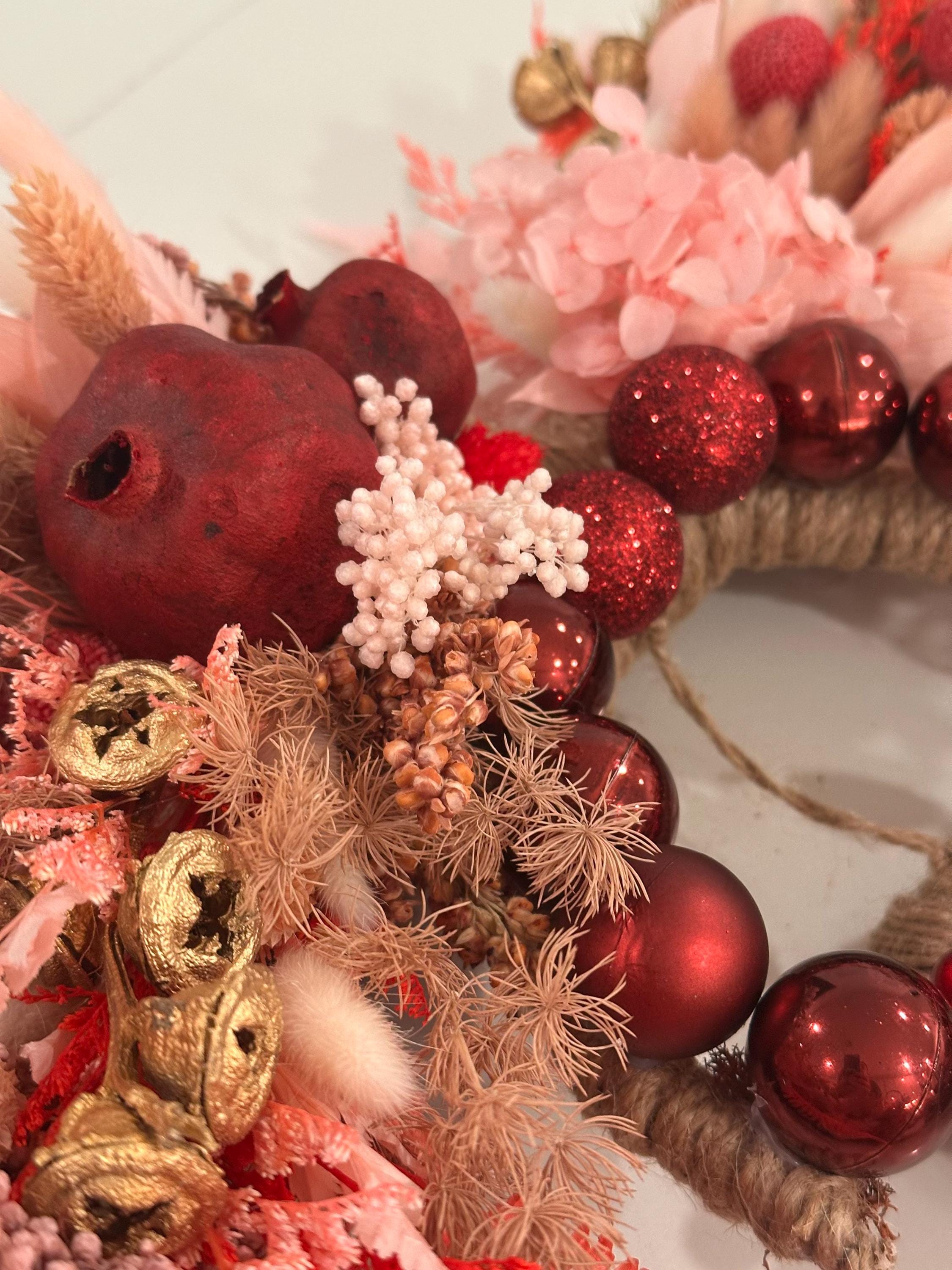 Blush Red Botanical Wreath – Handmade Front Door and Wall Decor