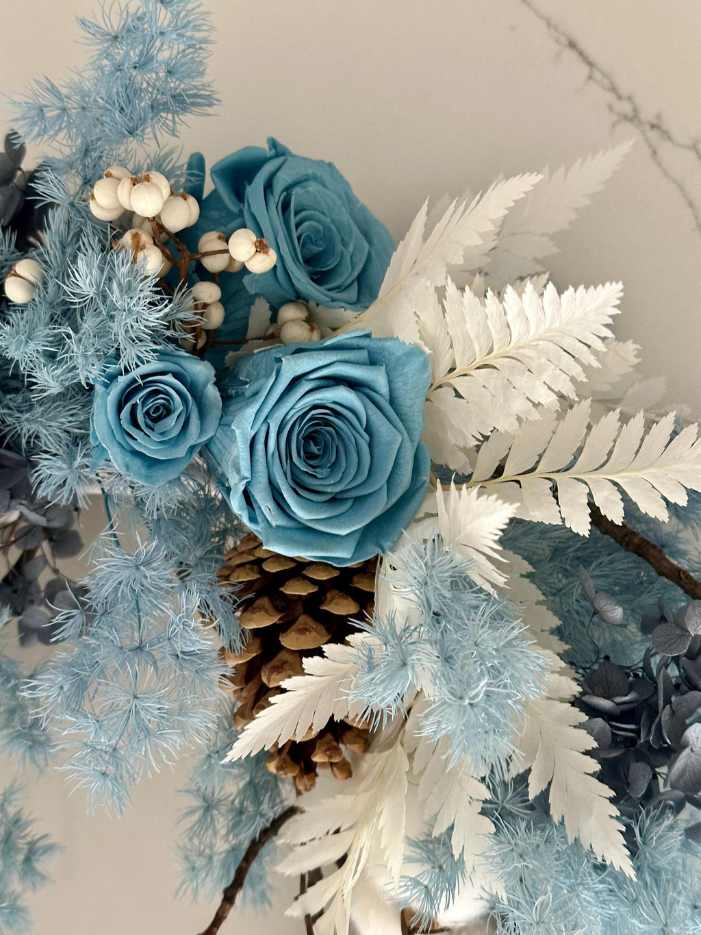 Blue Preserved Rose Wreath – Floral Wall Decor