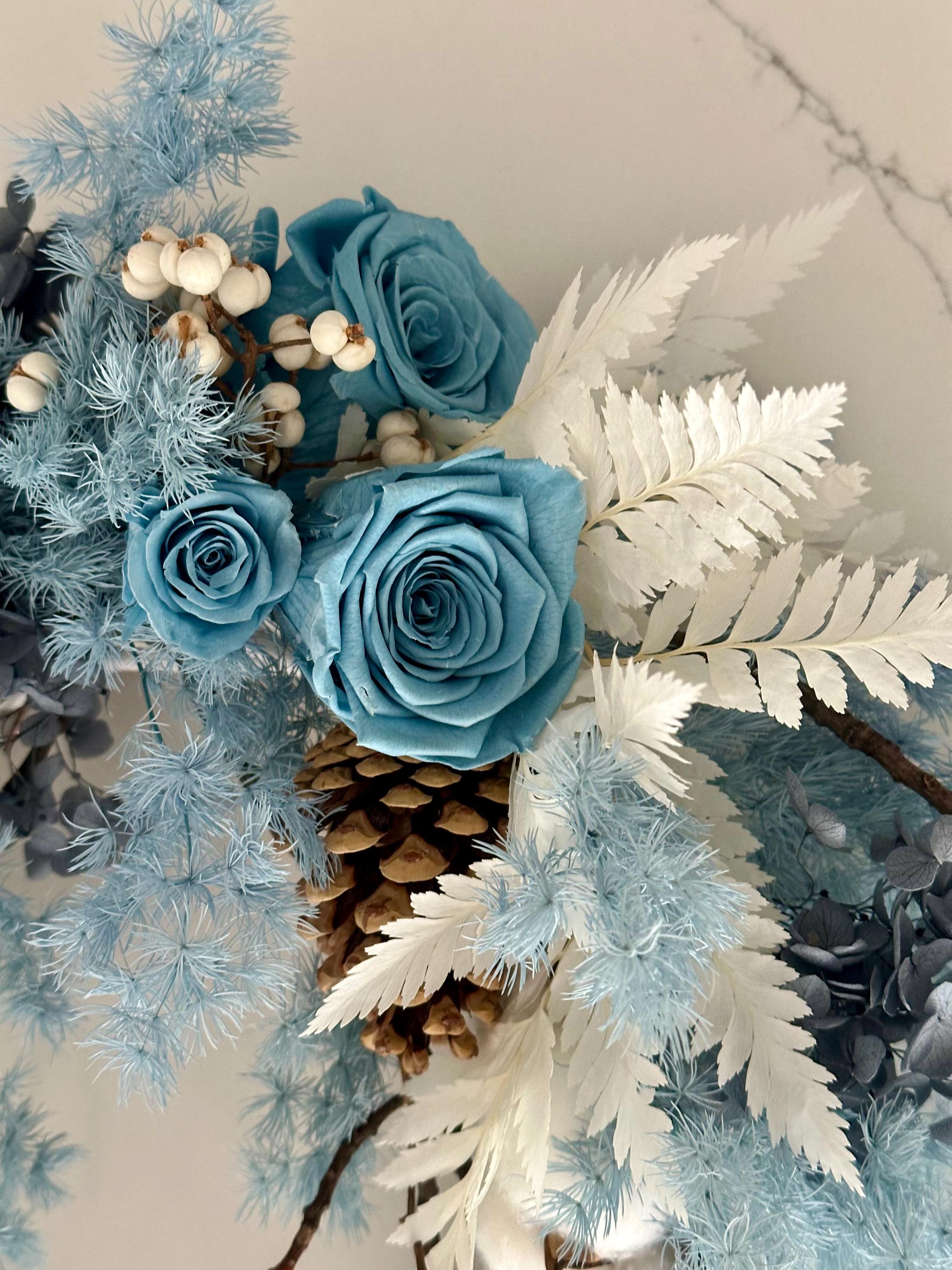 Blue Preserved Rose Wreath – Floral Wall Decor