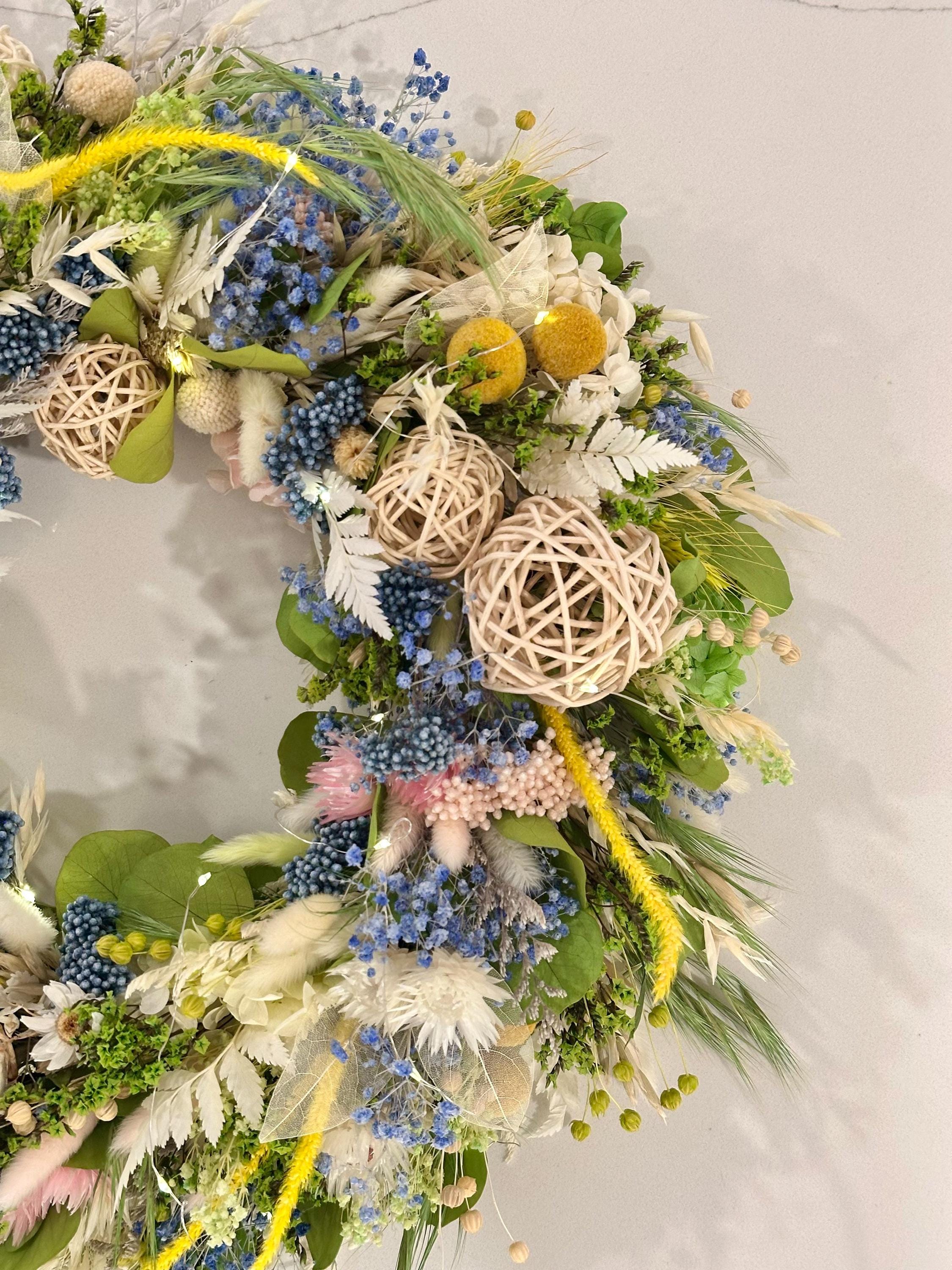 Spring Dried Flower Wreath with Lights for Front Door