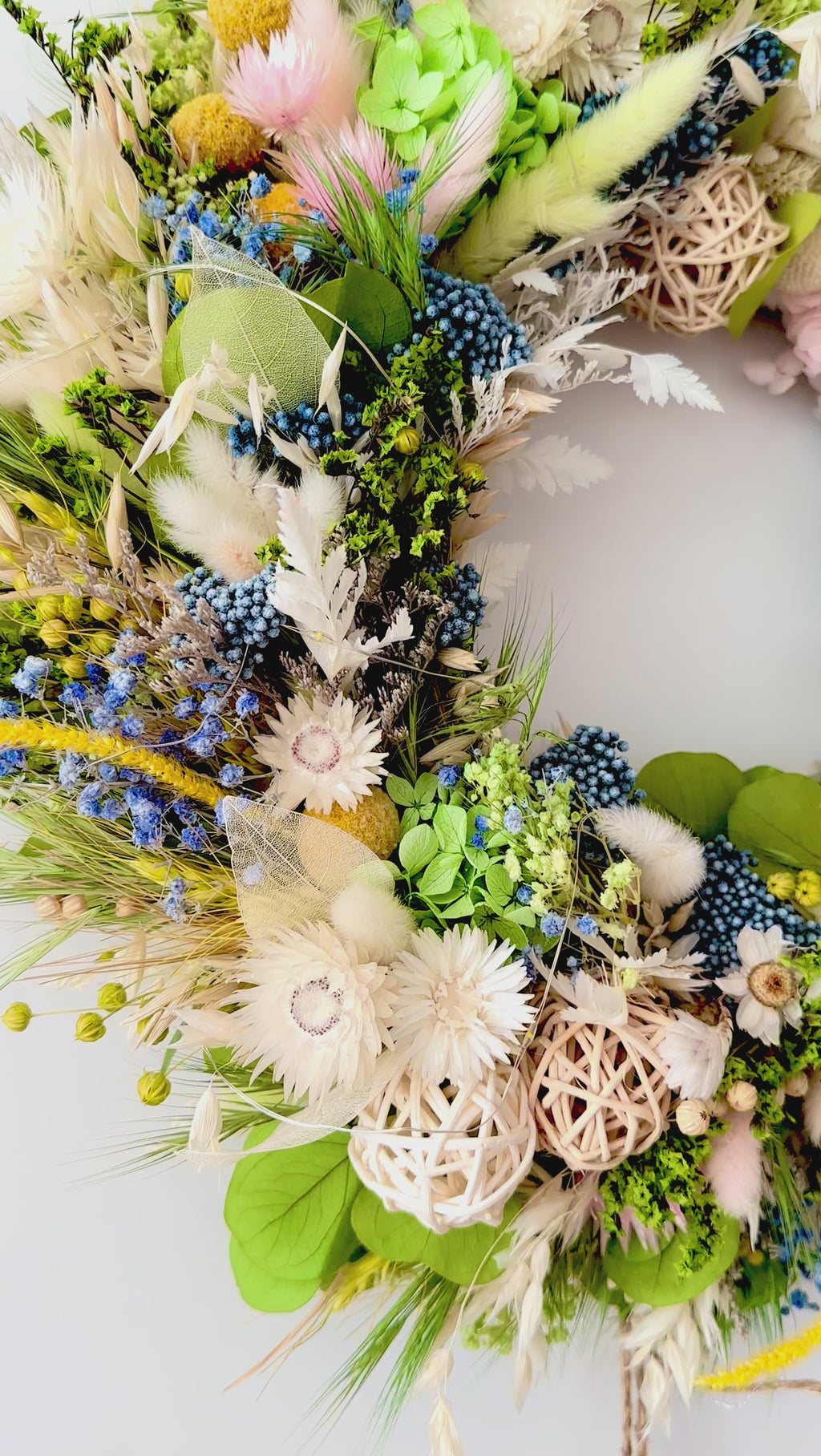 Spring Dried Flower Wreath with Lights for Front Door