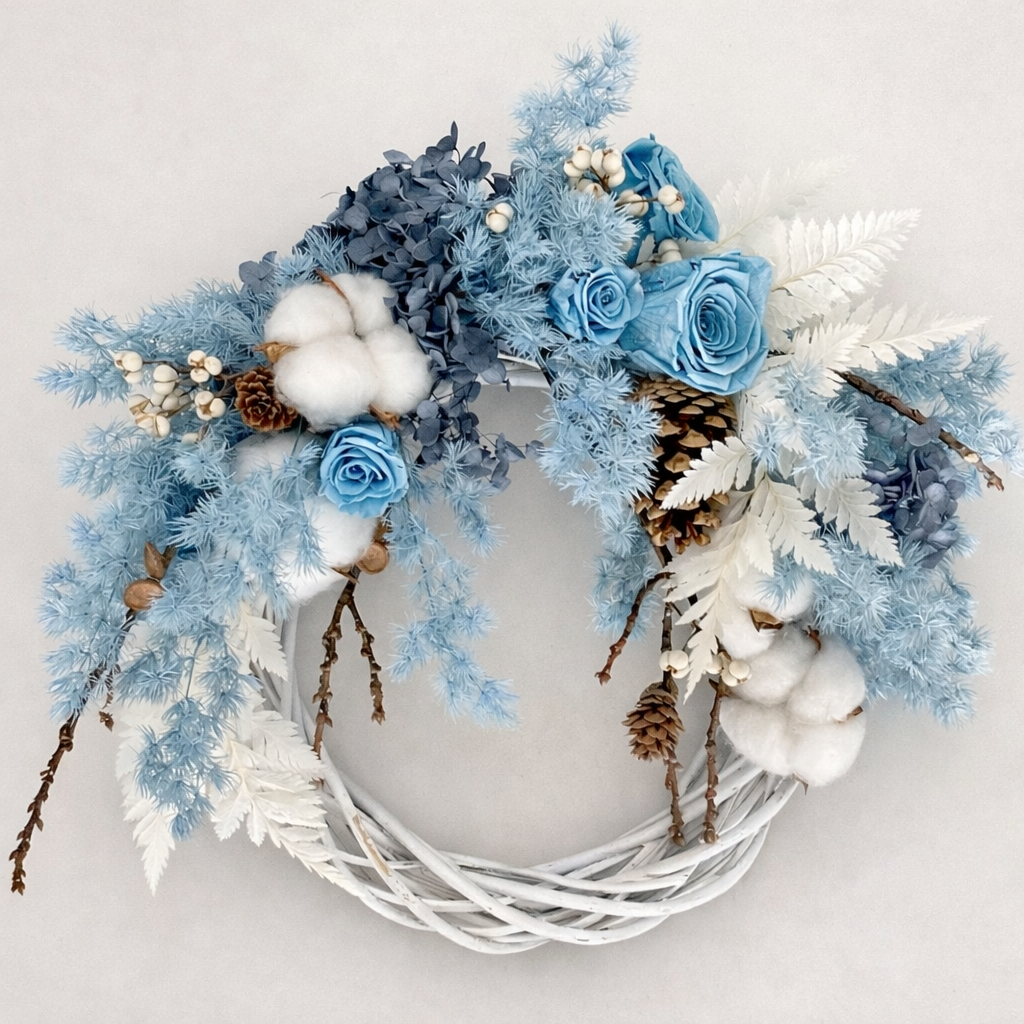 Blue Preserved Rose Wreath – Floral Wall Decor
